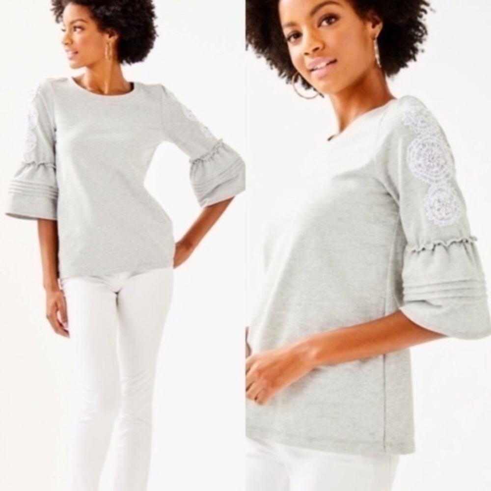 Lilly Pulitzer heather gray Fatima bell sleeve top